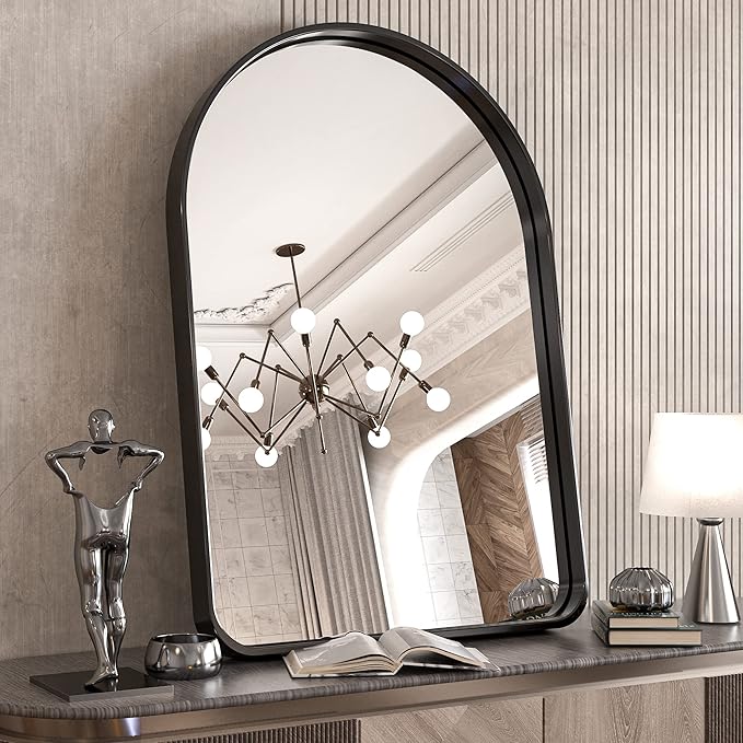 TokeShimi Arched Black Wall Bathroom Mirror 26x38 Inch with Non-Rusting Aluminum Alloy Brushed Matte Framed for Wall Vanity Farmhouse Modern Minimalist Bathroom, Entryway Hall, Living Room