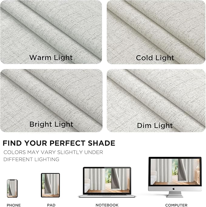 Joydeco 100% Blackout Curtains for Bedroom - Natural Linen Curtains 66" W x 96" L, Thermal Insulated 2 Panels White Light Blocking Drapes, Rod Pocket & Back Tabs, Darkening Privacy for Living Room