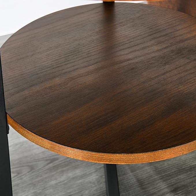 MODERION Small Round End Table with Storage Shelf, Circular Solid Wood Sofa Side Metal Leg, 2-Tier Telephone Table, Nightstand, 24''H x 19.3''D for Living Room Bedroom Entryway Rustic Brown BZ1338NC