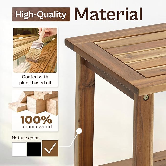 Adirondack Side Table – Weather-Resistant Rectangular End Table for Patio, Garden, Lawn, or Living Room | Indoor & Outdoor Wood Side Table, Rustic Style (Natural)