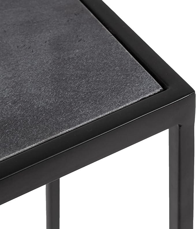 Kate and Laurel Jaspur Modern Slim Side Table, 16 x 8 x 24, Black Marble and Black, Decorative Glam Narrow End Table for Use as Skinny Bedroom Nightstand or Living Room Accent Table