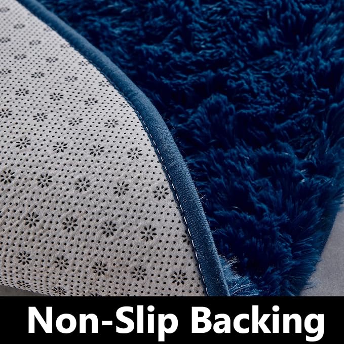 FJZFING Navy Blue Round Rug Ultra-Soft Plush Modern 6x6 Circle Area Rug for Kid's Bedroom, Fluffy Shag Circular Rug for Nursery Room, Non-Slip Home Decor Cute Navy Blue Carpet for Teen's Room