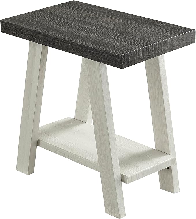 Roundhill Furniture Athens Contemporary Two-Tone Wood Shelf Side Table, Weathered Charcoal and Beige