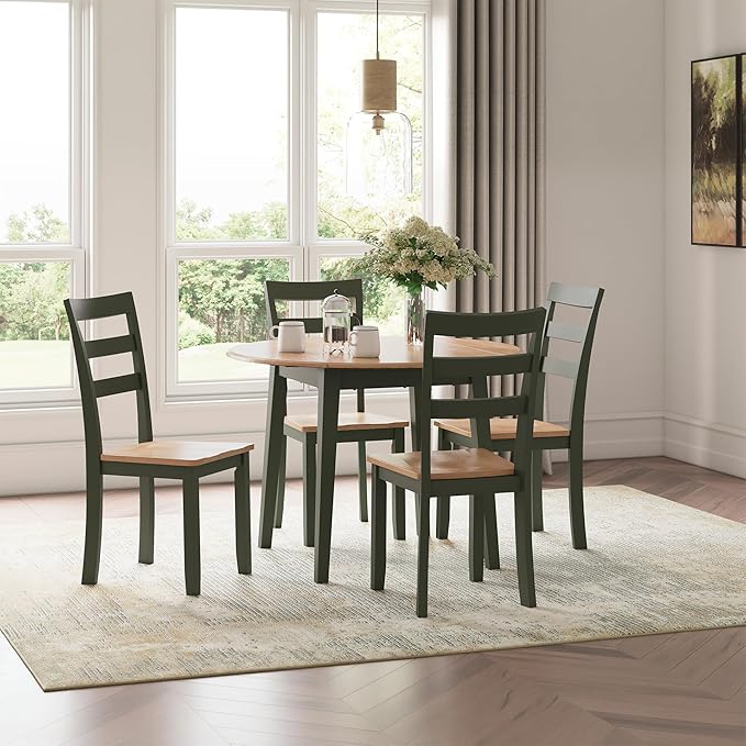 Signature Design by Ashley Gesthaven Modern Dining Drop Leaf Table with 4 Legs, Light Brown & Green