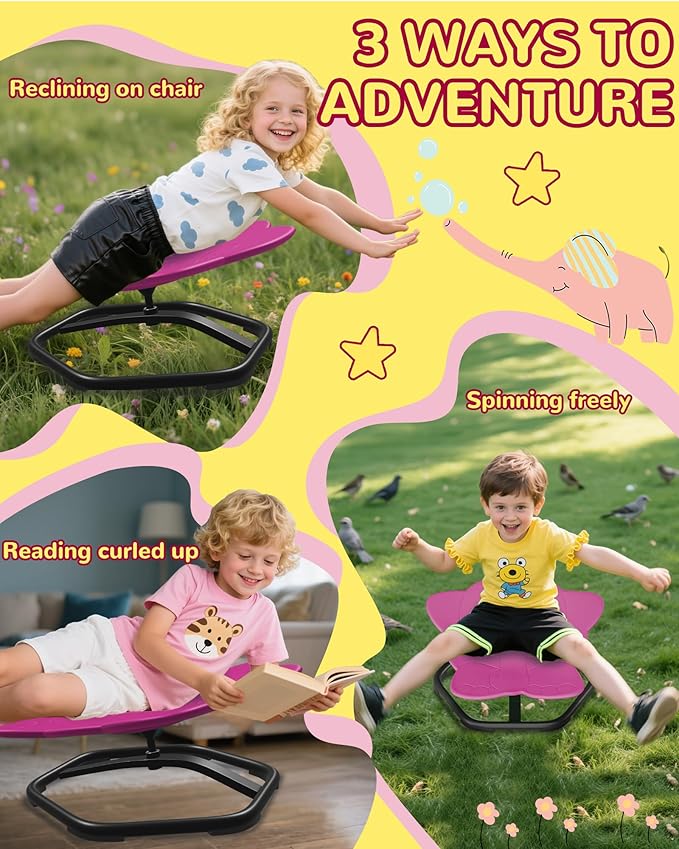 21" L × 19" W Spinning Chair for Autistic Kids, Sensory Toys for Kids with Autism, Sit and Spin, Toddlers & ADHD Children, Sensory Products Swivel Chair, Pink