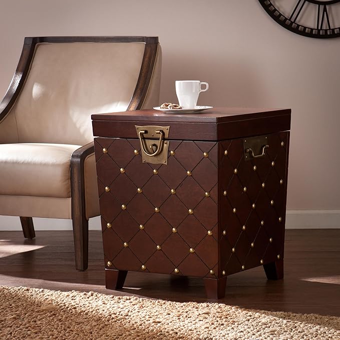 SEI Furniture Nailhead Storage Trunk End Table, Espresso