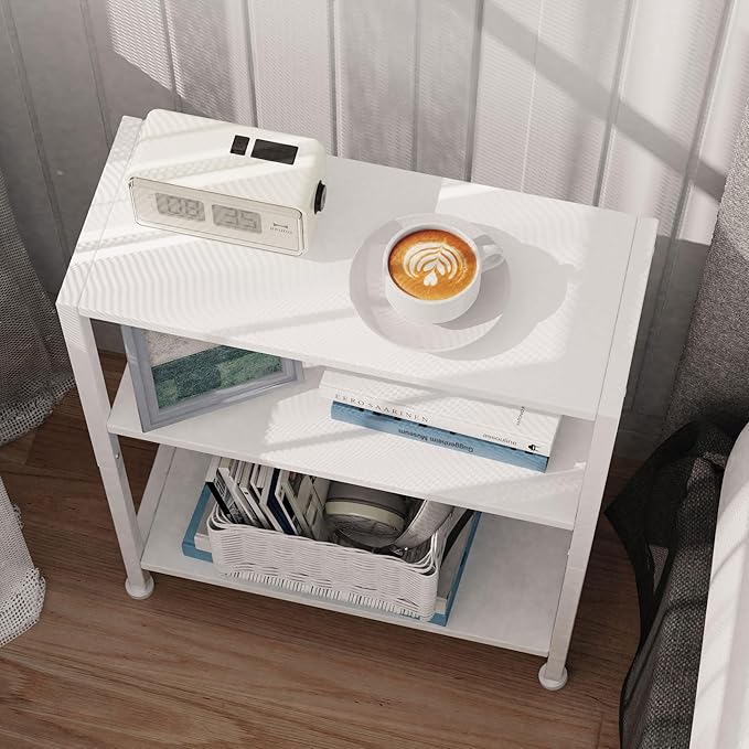 3-Tier Side Table, Small End Table, Sofa Side Table for Narrow Spaces, Slim End Table, Skinny Nightstand Table for Living Room Bedroom Office, White