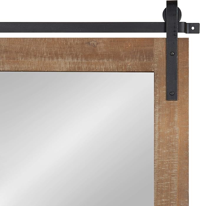 Kate and Laurel Cates Farmhouse Wood Framed Wall Mirror, 24 x 38, Rustic Brown, Barn Door-Inspired Rustic Mirrors for Wall