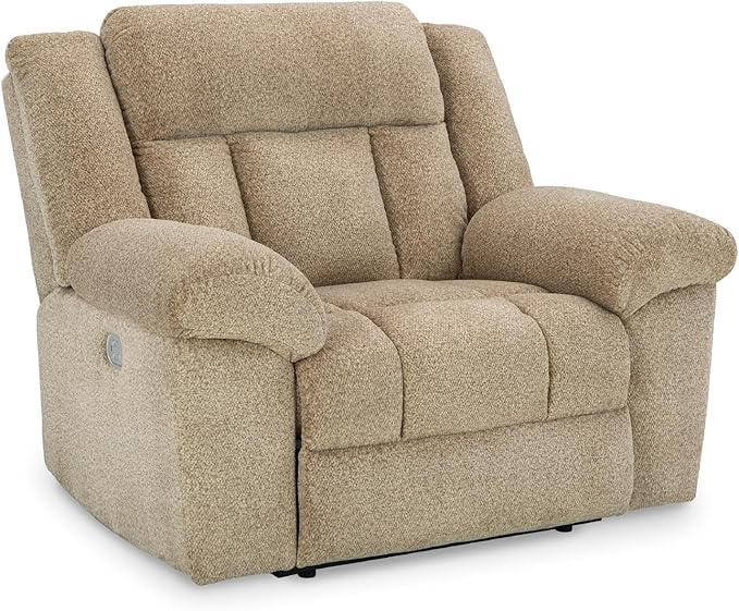Signature Design by Ashley Tip-Off Classic Wall Hugger Power Recliner with Adjustable Headrest and USB Ports, Light Brown