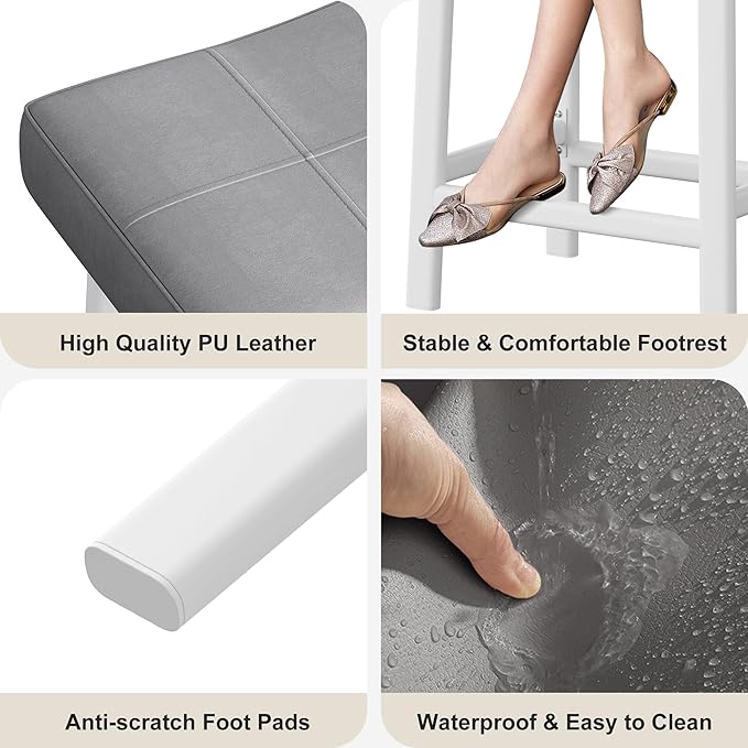 GarveeHome Counter Height Bar Stools Set of 4, 24 Inch Barstools for Kitchen Island Counter, Upholstered Padded Saddle Chairs with Curved Cushion, Easy Assembly, Grey