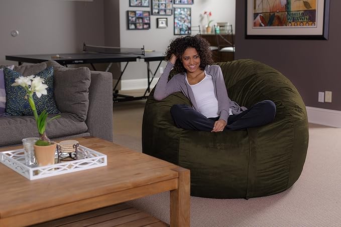 Sofa Sack Bean Bag Chair - Plush, Ultra Soft - Memory Foam Bean Bag Chair with Microsuede Cover - Stuffed Foam Filled Furniture and Accessories for Dorm Room 5 Feet - Olive
