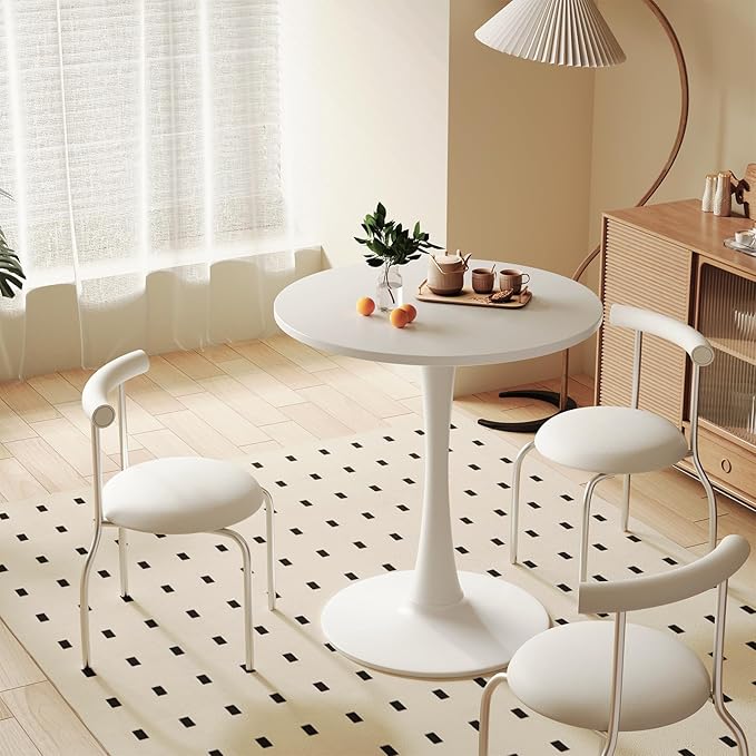 White Round Dining Table for 2 Person, 24 Inch Small Tulip Table with Pedestal for Living Room, Mid Century Modern Kitchen Tables for Office, Bistro, Pub, Bar, Wood Circle Cafe Tables,mesas de comedor