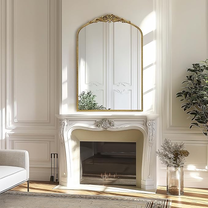 AIXI HOME Vintage Gold Arched Mirror 24"x36", Traditional Arendahl Antique Mirror with Ornate Metal Frame, Baroque Wall Mounted Mirrors for Entryway/Bathroom/Living Room/Hallway/Bedroom
