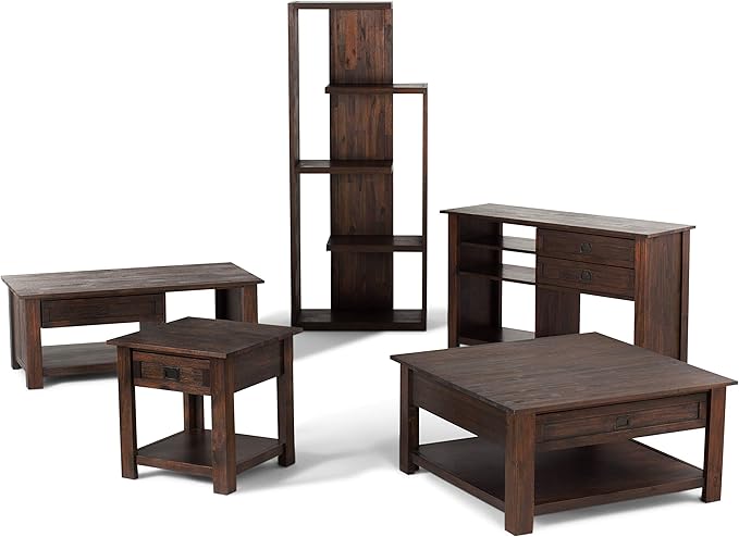 SIMPLIHOME Monroe Square Coffee Table - 38 inch Wide Solid Acacia Wood Living Room Table in Distressed Charcoal Brown, Rustic Cocktail Table for Family Room or Lounge with 2 Drawers and Open Shelf