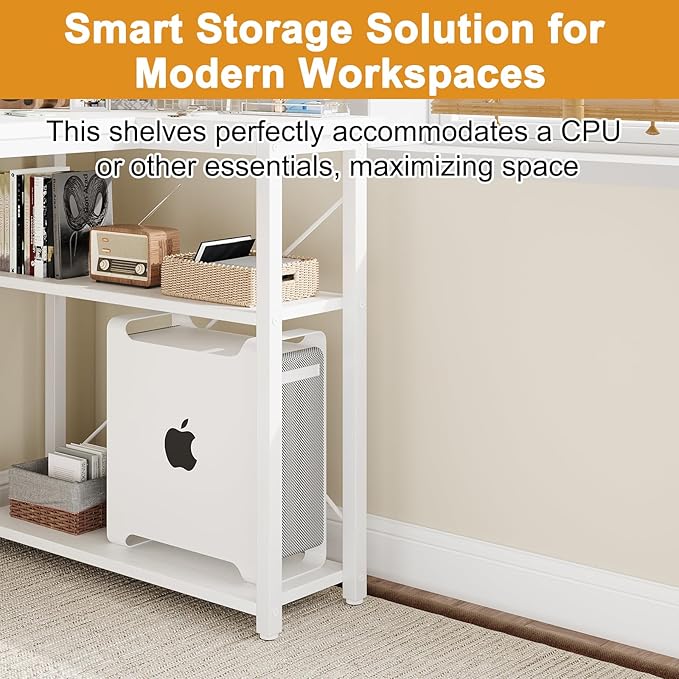 L Shaped Computer Desk with Reversible Shelves, 47 Inch Small Corner Desk with Storage Bag, Gaming Desk Computer Table Study Writing Desk for Home Office Small Space, White