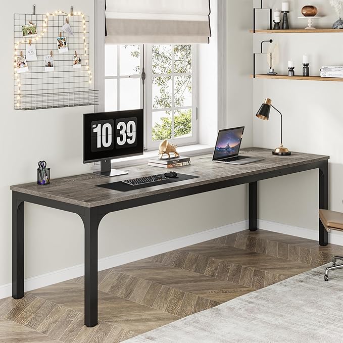 Tribesigns 78.7 Inches Extra Long Computer Desk 2 Person Desk, Double Long Desk, Workstaion for Home Office (Gray+Black)