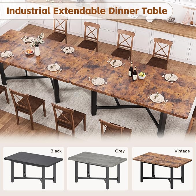 Dining Table for 4-6,62“Extendable Round Kitchen Dining Room Table, Space Saving Rectangle Large Expandable Wood Dinner Furniture for Small Space, Brwon（47-62In*28In*30In