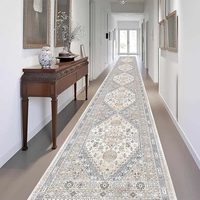 zesthome Washable Runner Rug 2.5x16 - Stain Resistant Entryway Rug,Ultra-Thin Kitchen Rugs, Anti Slip Backing Runner Rugs for Entrance Laundry Room Indoor Hallway (Beige,2.5'x16')
