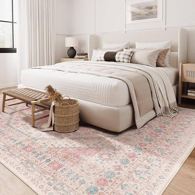 zesthome Pink Rug - 5x7 Area Rugs for Bedroom, Stain Resistant Washable Rugs for Nursery Room, Living Room, Home Decor, Girls Rug (Pink/Blue,5'x7')