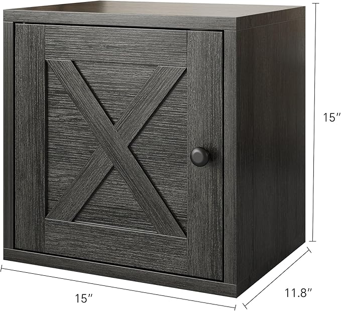 FUSUNBAO Magic DIY Cube Storage Organizer Stackable Cubes for Home Books Clothes Toy-Modular Cubby Storage System-Office Cubical-Bookcase Closet (French Oak,Door Cube)