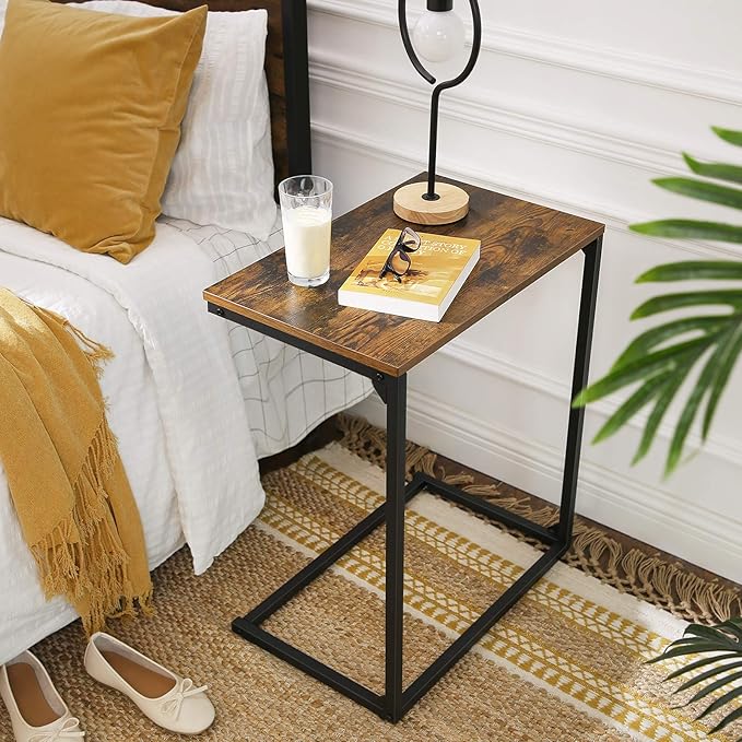 VASAGLE C Shape End Table, Small Coffee Table for Couch Or Sofa, Industrial Side Table in Living Room, Bedroom, 13.8 x 21.7 x 26 Inches, Rustic Brown and Black ULNT52BX