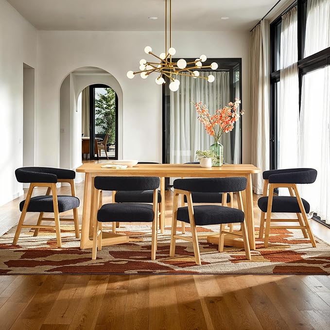 Walker Edison Ezra Modern Curved Back Dining Chair with Boucle Upholstery - Black (Set of 2)