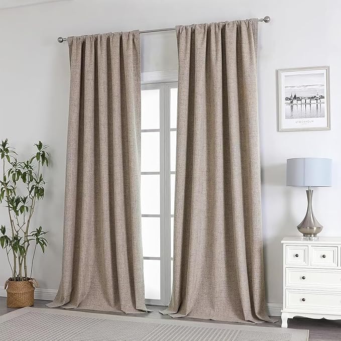 Joydeco 100% Total Blackout Curtains Custom Size for Bedroom Living Room Darkening Long Textured Drapes Thermal Insulated Back & Tab Rod Pocket 1 Panel(Linen,Custom Size)