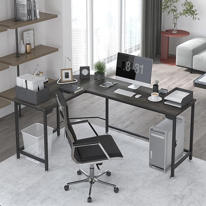 Teraves Modern L Shaped Gaming Desk 66'' Corner Computer Desk for Home Office Gaming Table Study Writing Workstation for Small Space, Easy to Assemble