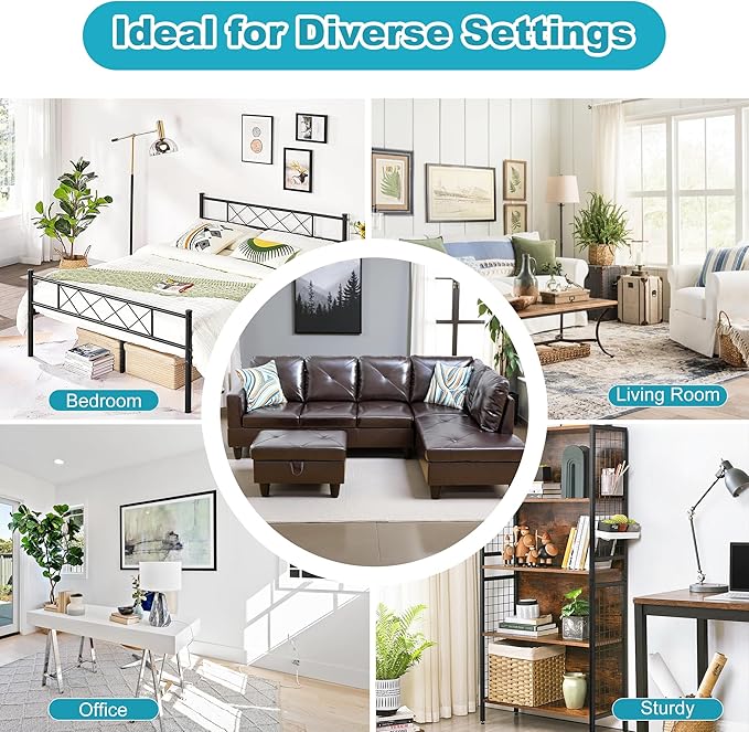 Couches for Living Room Faux Leather L Shaped Couch Comfy 3 Pieces Sectional Sofa with Chaise, Ottoman with Storage for Office and Small Apartment, Brown