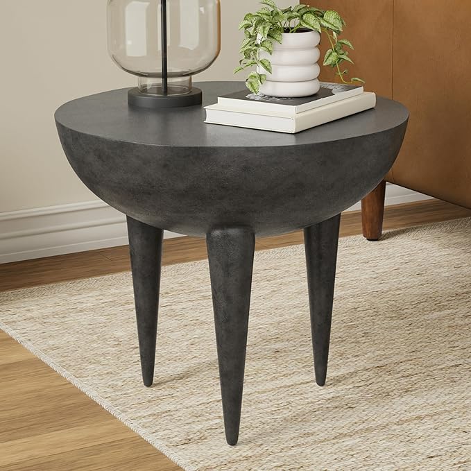 SIMPLIHOME Otto Cast Aluminum Side Table in Graphite, 21-inch Round, Rust-Resistant Metal Accent Table for Living Room, Bedroom, Fully Assembled