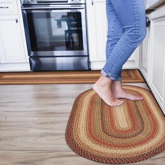 Homespice 20x30” Brown Oval Braided Rug. Gingerbread Brown Jute Oval Rug. Uses- Entryway, Kitchen Rugs, Bathroom Rugs. Reversible, Rustic, Country, Primitive, Farmhouse Decor Rug