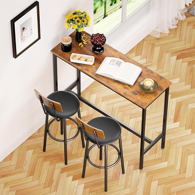 Bar Stools with Back, High Kitchen Barstools with Back, Counter Stools Bar Chairs with Backrest, Footrest, Industrial Seat for Dining Room Kitchen Bar (Rustic Brown and Black) BS-003RBV1