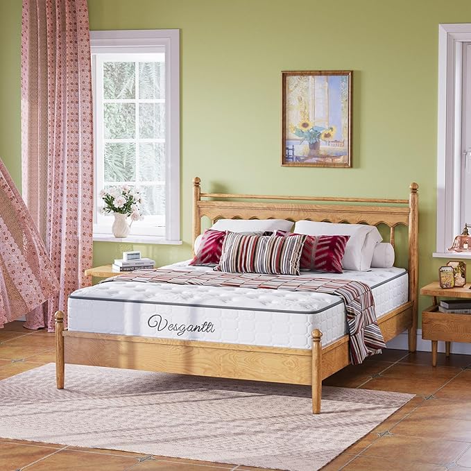 Vesgantti Queen Size Mattress, 10 Inch Innerspring Multilayer Hybrid Mattress, Ergonomic Design with Breathable Foam and Pocket Spring, Tight Top Series Medium Firm Feel