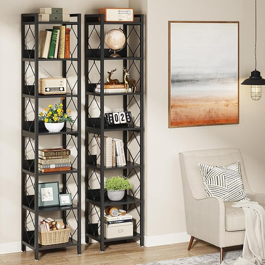 Tribesigns 78.7 Inch Extra Tall Narrow Bookshelf, 7 Tier Skinny Bookcase for Small Spaces, Freestanding Display Shelves, Multifunctional Corner Storage Organizer for Home Office, Black