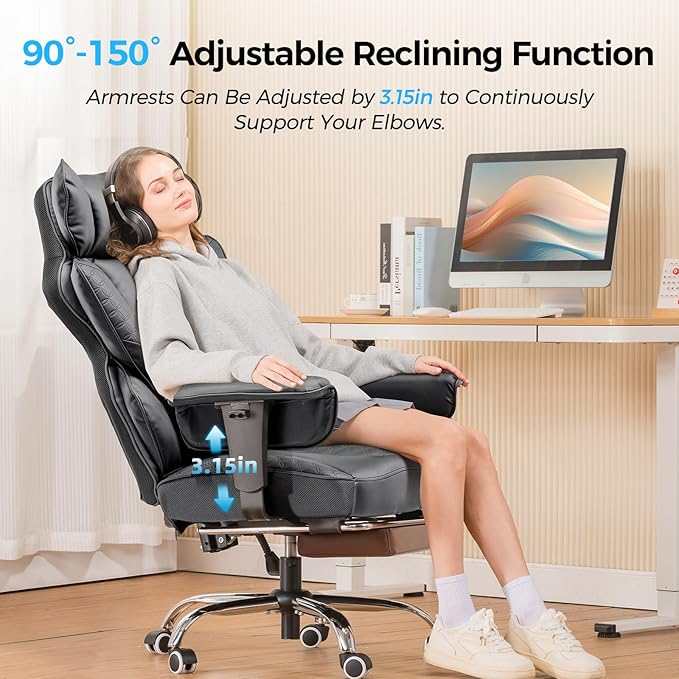 GTRACING Big and Tall Gaming Chair 400lbs Heavy Duty Office Chair with Foot Rest & Ergonomic Pocket Spring Lumbar Support, High Back 3D Saddle Shaped Cushion for Back Pain Relief, Grey