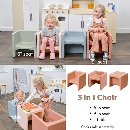 Children's Factory 3-in-1 Cube Chair for Kids, Flexible Seating Classroom Furniture, 1-Pack, Clay