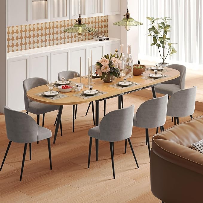 75" x 32" Extendable Dining Table - Oval Wooden Table Top with Metal Legs, Space-Saving Extendable 59" to 75" Dining Kitchen Table (Oval, Natural)