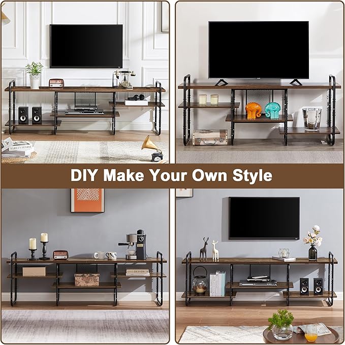 VECELO TV Stands up to 65 Inch,Entertainment Center/Media Console Table with Adjustable Storage Shelves for Living Room/Bedroom,