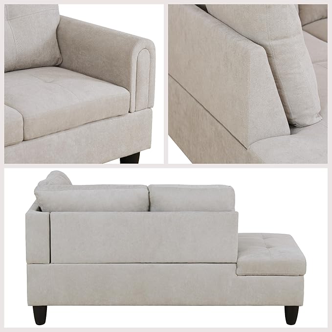 L Shaped Couch Sectional Couches with Chaise, Fluffy Fabric 3 Pieces Modular Convertible Sofa for Living Room Furniture Sets and Small Apartment, Light Grey