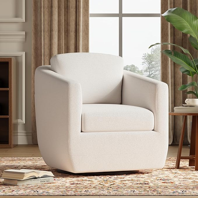 COLAMY 360° Swivel Accent Chair Set of 2 with Pillow - Comfy Living Room Armchair No-Sag Foam & Sturdy Metal Base, Fully Assembled Swivel Accent Single Sofa for Bedroom Living Room, Office, Beige
