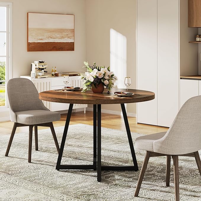 Tribesigns Round Dining Table for 2, 31.5" Industrial Dinner Table with Metal Base, Kitchen Table for Dining Room, Small Space, Apartment, Rustic Brown & Black