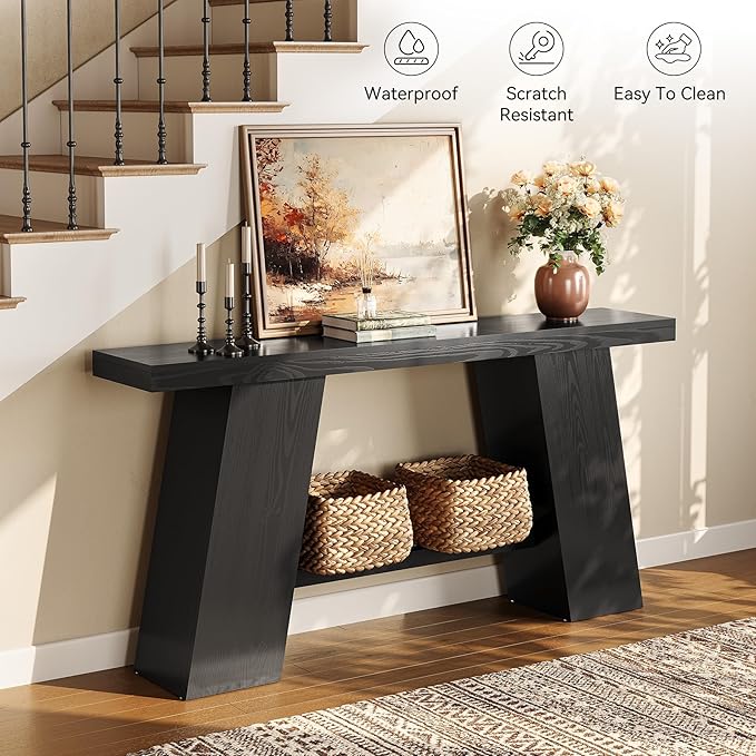 LITTLE TREE 70.8-Inch Long Black Console Table for Entryway, Narrow Modern Sofa Table for Entry, Hallway, Behind Couch, Living Room, Foyer, Entrance, Front Door