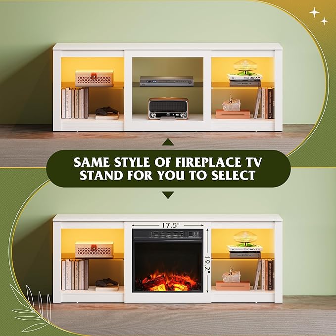 WLIVE LED TV Stand for 65 Inch TV, Modern Entertainment Center with Adjustable Glass Shelves & Customizable LED Lights, Sturdy Media Console for Living Room, Bedroom,Gaming (White)