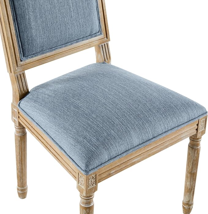 Merax Upholstered Solid Wood Dining Chairs Set of 6, French Country Style Accent Side Seating Furniture for Kitchen, Living Room, Cushioned Back, Slate Blue