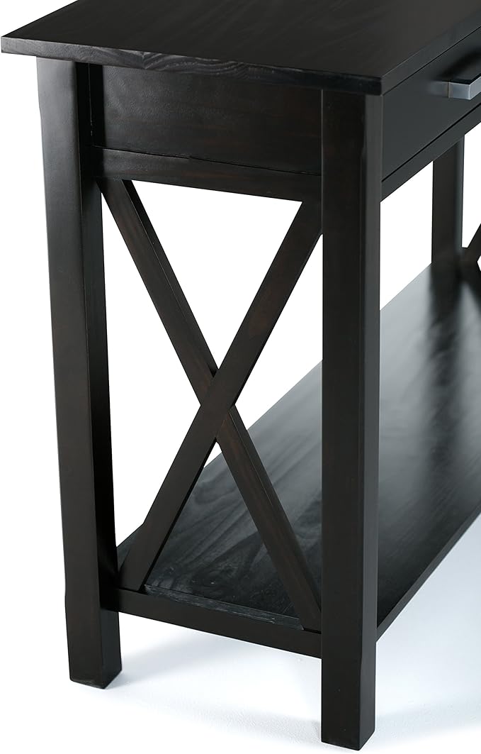 SIMPLIHOME Kitchener Console Table - 47 Inch Wide Solid Wood Sofa Table in Hickory Brown, Contemporary Storage Table for Entryway or Living Room with 2 Drawers, Bottom Shelf, and X-Design Side Panels