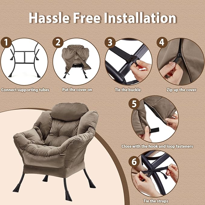 Lazy Chair Thick Padded, Comfy Velvet Accent Lounge Chair with Stable Frame, Leisure Sofa Armchair with Armrests and Side Pocket, Reading Chair for Bedroom, Living Room, Office, Dark Gray