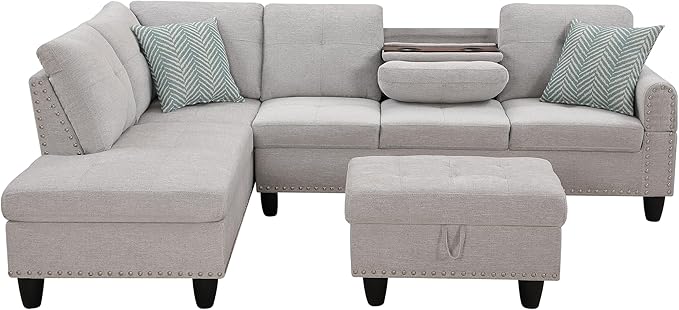 Halibur Sectional Sofa or Couch with Ottoman for Living Room, Apartment, Bedroom, Office