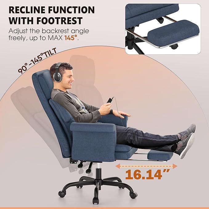 ELABEST C39 Cross Legged Office Chair with Footrest & Convertible Armrests - Pet-Friendly XL Home Desk Chair, Ergonomic Recliner with Lumbar Pillow, Criss Cross Design, Big and Tall Executive Chair