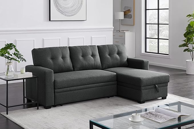 Devion Furniture Philly 4-in-1 Convertible L Shaped Couch with Pull Out Bed and Storage, Sectional Sleeper Sofa with Reversible Chaise for Living Room, Apartment, Bedroom, Office