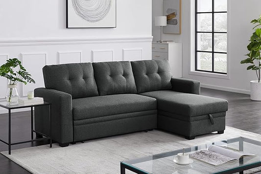 Devion Furniture Philly 4-in-1 Convertible L Shaped Couch with Pull Out Bed and Storage, Sectional Sleeper Sofa with Reversible Chaise for Living Room, Apartment, Bedroom, Office